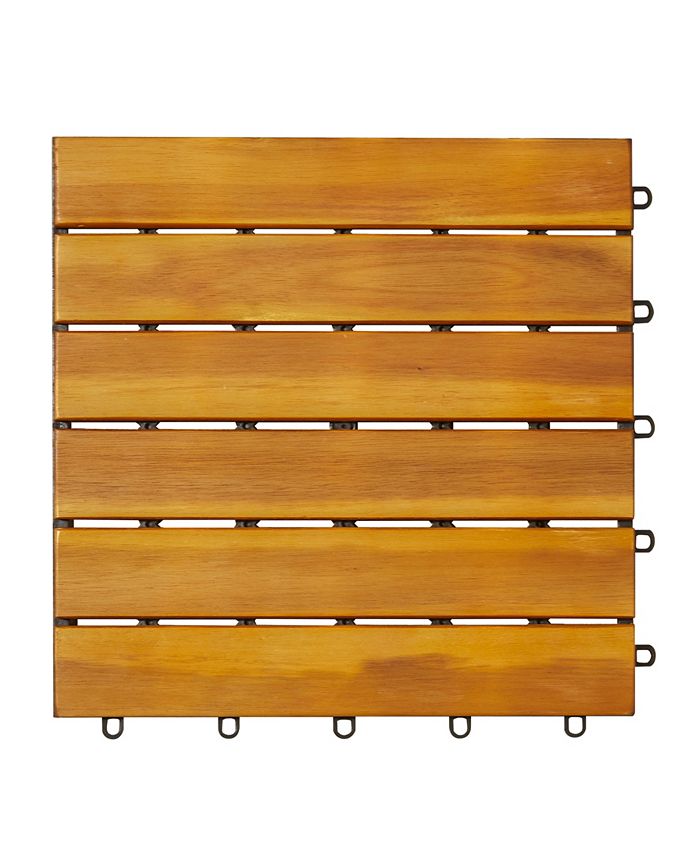 VIFAH Outdoor Patio 6-Slat Acacia Interlocking Deck Tile Set of 10 ...