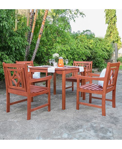Vifah Malibu Outdoor 5 Piece Wood Patio Stacking Table Dining