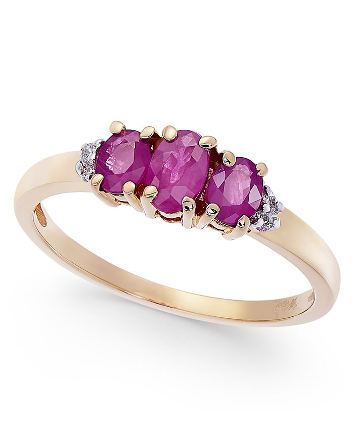 Macy's Ruby (7/8 ct. t.w.) & Diamond Accent Three-Stone Ring in 14k ...