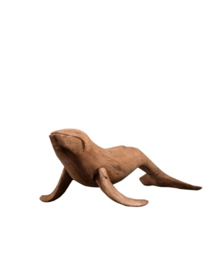 Villa2 Solid Wood Hand Carved Seal Sculpture in Vintage-Inspired Weathered Finish