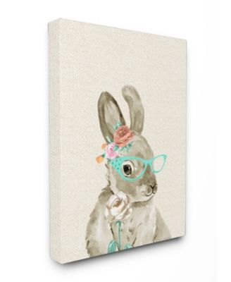 Woodland Bunny with Cat Eye Glasses Canvas Wall Art, 30" x 40"