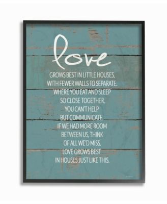 Love Grows Best in Little Houses Distressed Teal Shiplap Framed Giclee Art, 11" x 14"