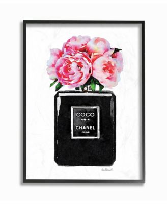 Glam Perfume Bottle Flower Black Peony Pink Framed Giclee Art, 11" x 14"
