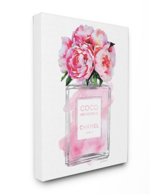 Glam Perfume Bottle V2 Flower Silver Pink Peony Canvas Wall Art, 16" x 20"