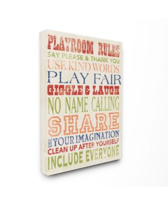 The Kids Room Playroom Rules in Four Colors Canvas Wall Art, 24" x 30"