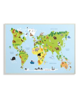 World Map Cartoon and Colorful Wall Plaque Art, 12.5" x 18.5"