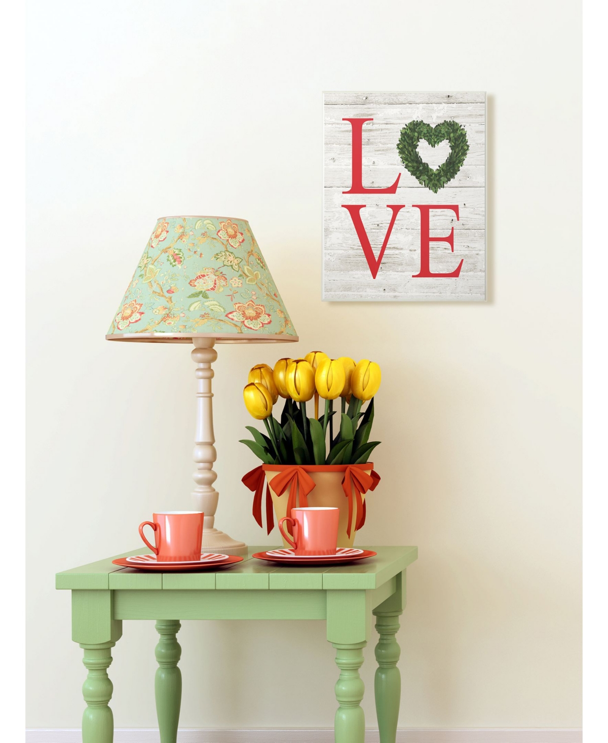 Stupell Industries Love Wreath Planked Wall Plaque Art,