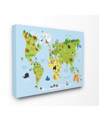 World Map Cartoon and Colorful Canvas Wall Art, 16" x 20"
