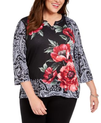 Alfred Dunner - Plus Size Roses Printed Top