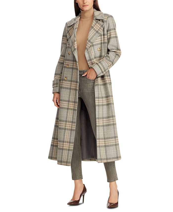 Lauren Ralph Lauren Plaid Double-Breasted Maxi Coat - Macy's