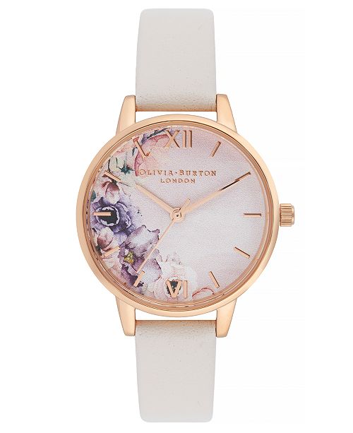 Olivia Burton Women S Watercolour Floral Blush Leather Strap Watch 30mm Reviews Watches Jewelry Watches Macy S