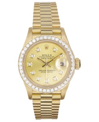 Pre-Owned Rolex Ladies 18K Presidential Watch with Champagne Diamond ...