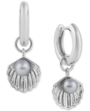 Olivia Burton Imitation Pearl Sea Shell Charm Hoop Earrings In Silver