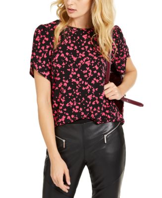 Michael Kors Women's Petal Sleeve Top Blue Size Petite Medium
