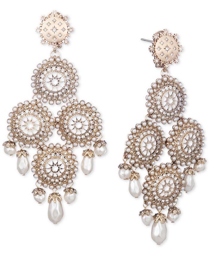 Marchesa GoldTone Imitation Pearl & Crystal Chandelier Drop Earrings