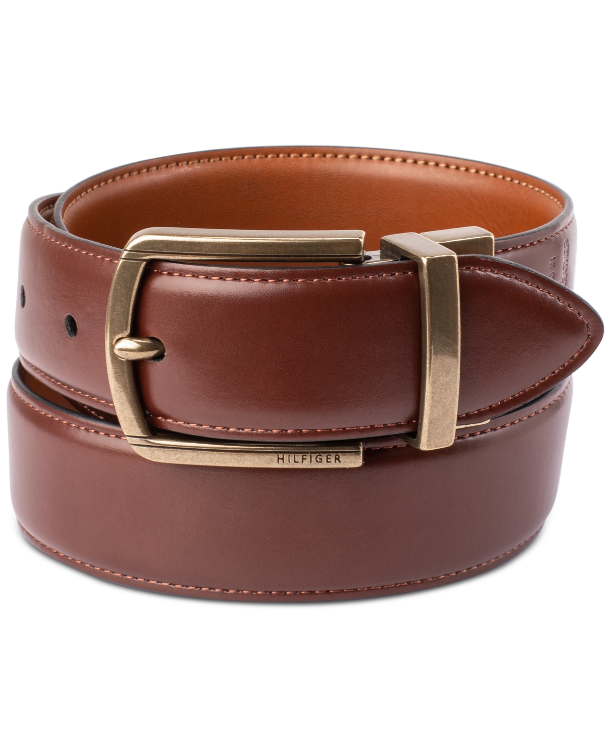 Tommy Hilfiger Men's Reversible Textured  Stretch Casual Belt, Created For Macy's In Tan,brown