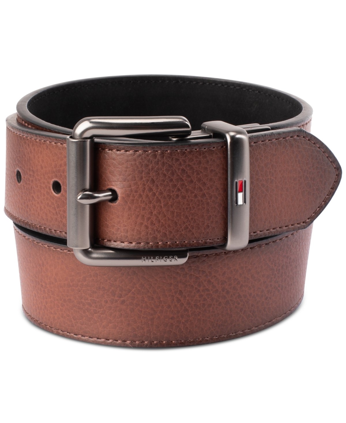 Tommy Hilfiger Men's Two-in-one Reversible Casual Matte And Pebbled Belt In Brown,black