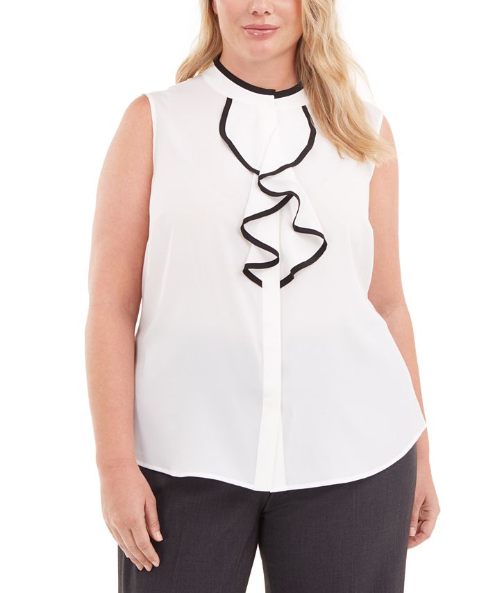 Calvin Klein Plus Size Piped Ruffled Blouse & Reviews - Tops - Women -  Macy's