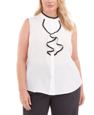 Calvin Klein Plus Size Piped Ruffled Blouse - Macy's