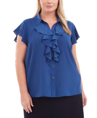 Ruffle-Front Flutter-Sleeve Blouse 