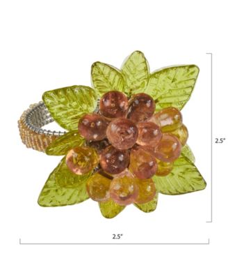Flower and Leaves Design Beaded Napkin Ring, Set of 4