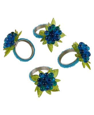 Flower and Leaves Design Beaded Napkin Ring, Set of 4