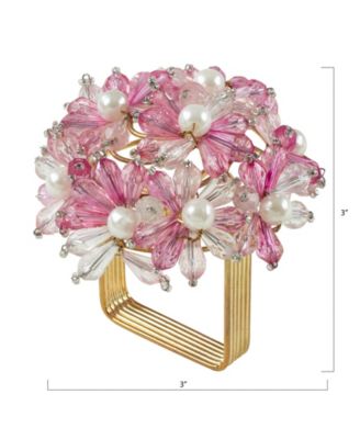 Napkin Ring with Beaded Floral Design, Set of 4