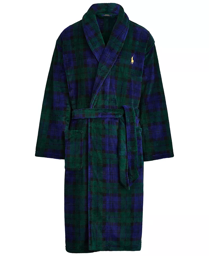 Men's Microfiber Plaid Shawl Collar Robe - thumbnail 5