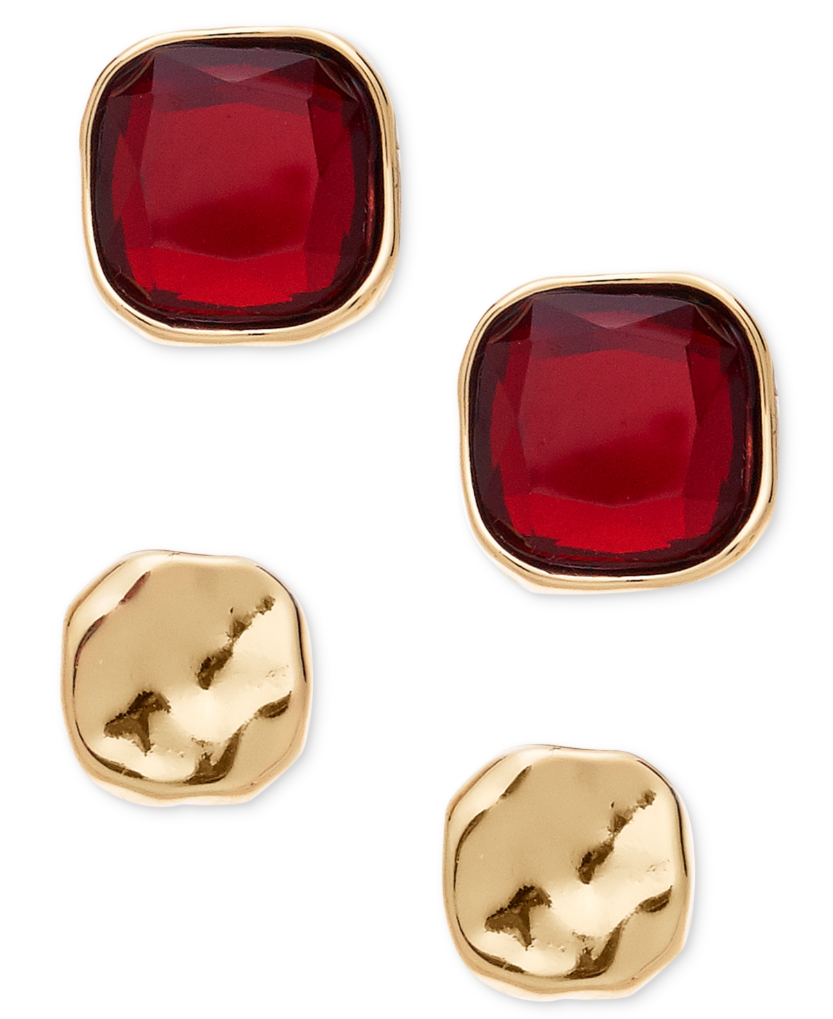 2-Pc. Set Colored Stone Square Stud Earrings, Created for Macy's - Red