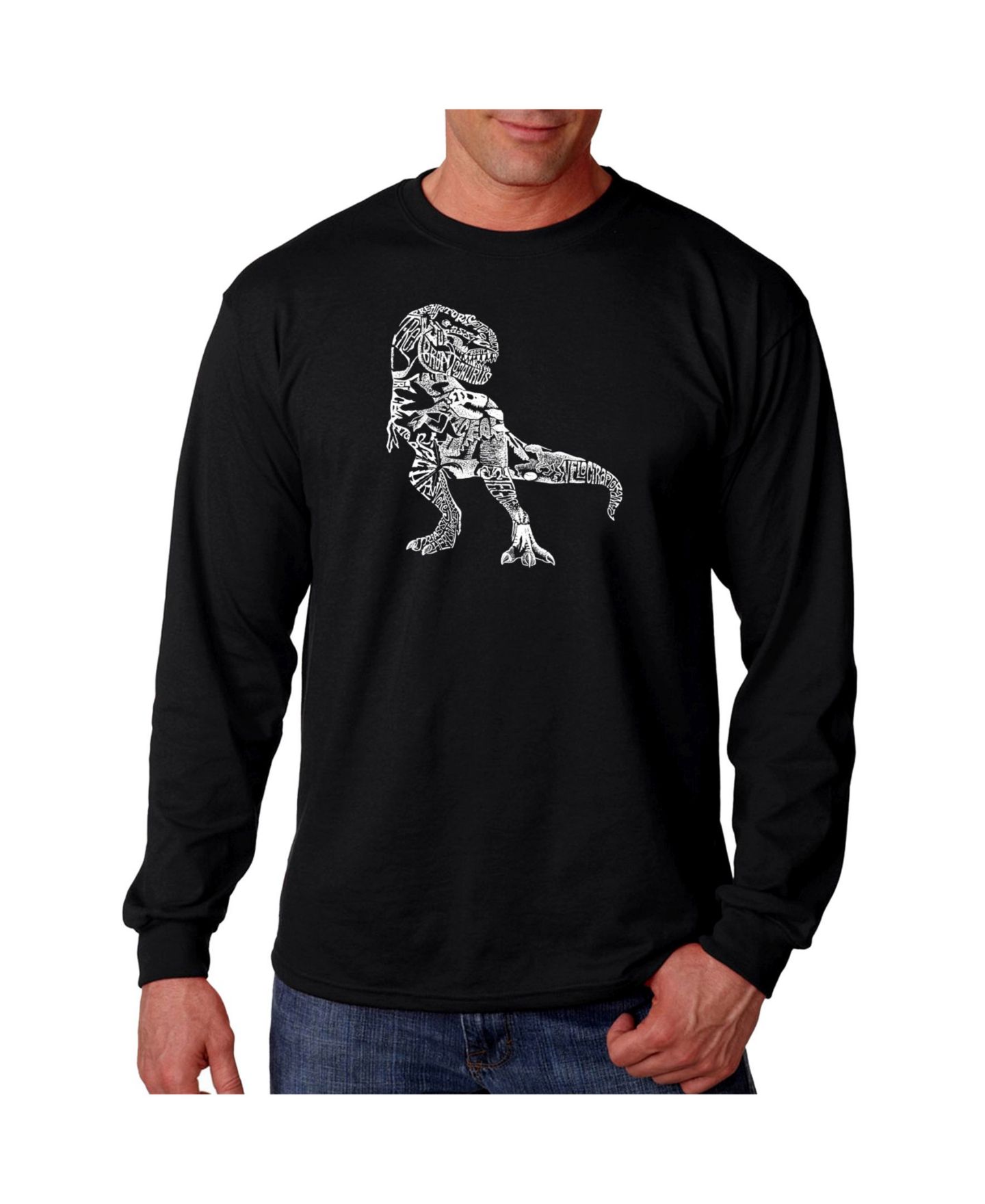 Мужская футболка LA Pop Art Word Art Long Sleeve T-Shirt- Dinosaur, цвет: Чёрный — фото 1