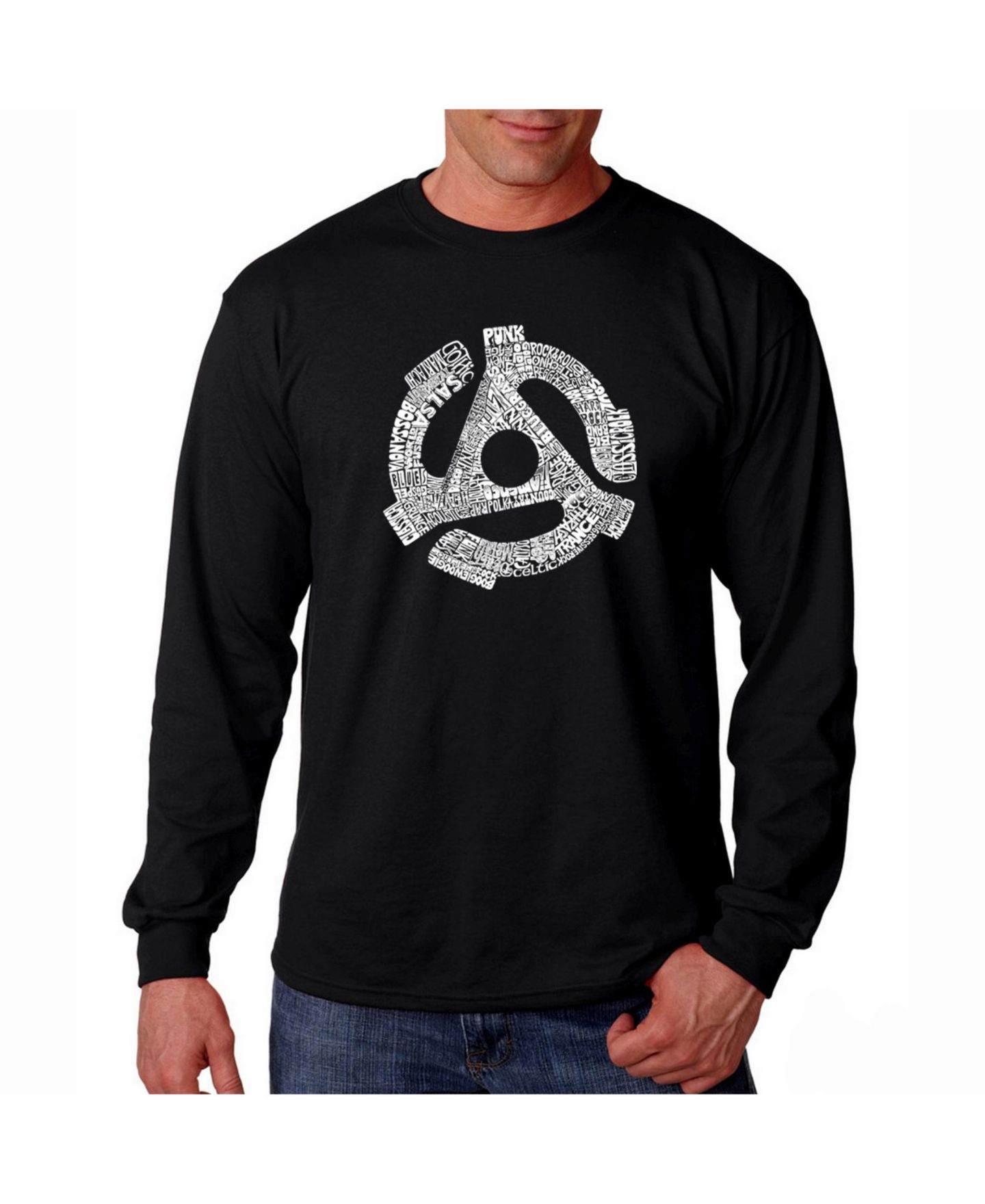 Мужская футболка LA Pop Art Word Art Long Sleeve T-Shirt- Record Adapter, цвет: Чёрный — фото 1