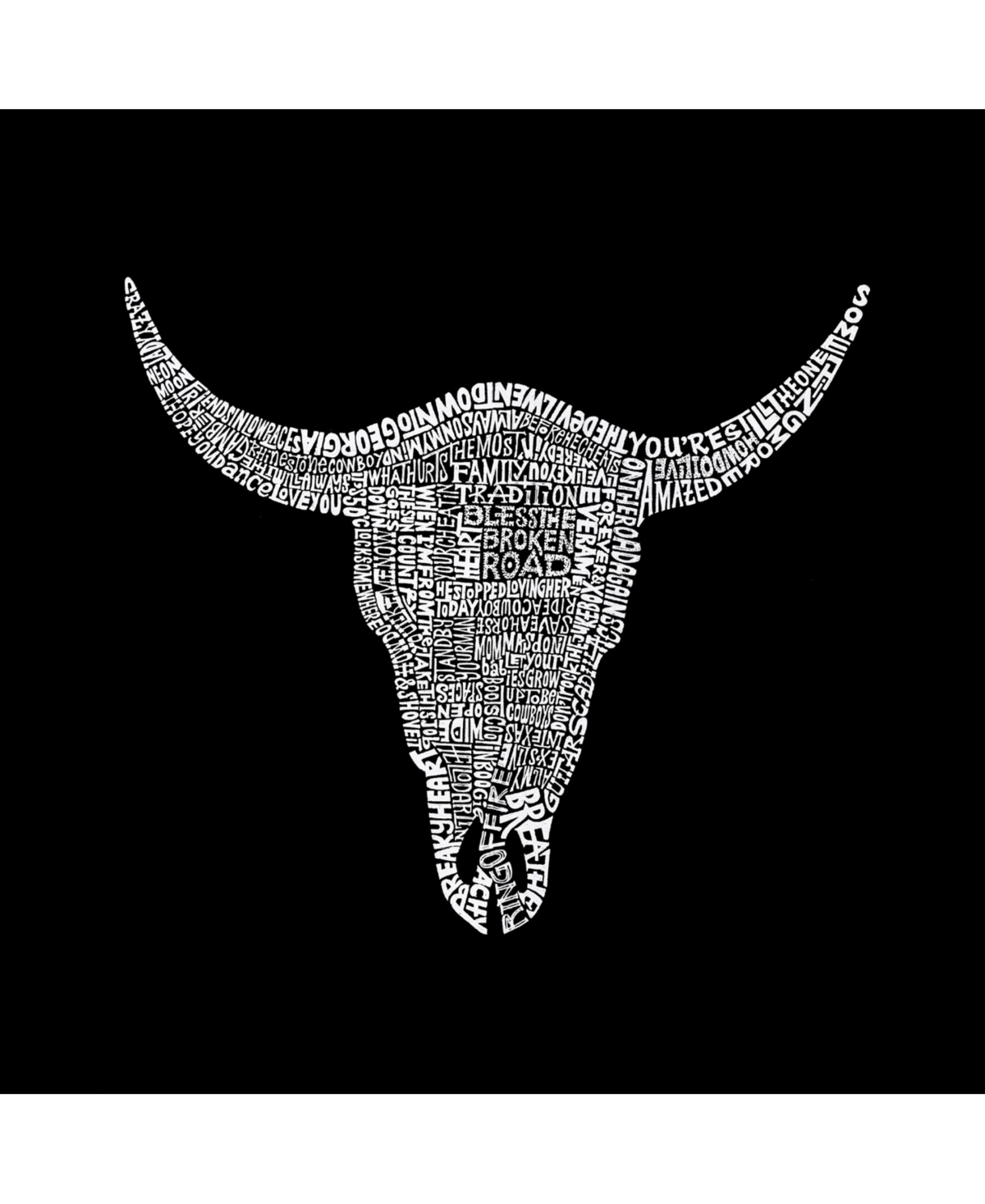 La Pop Art Men's Word Art Long Sleeve T-Shirt - Cowskull Country Hits