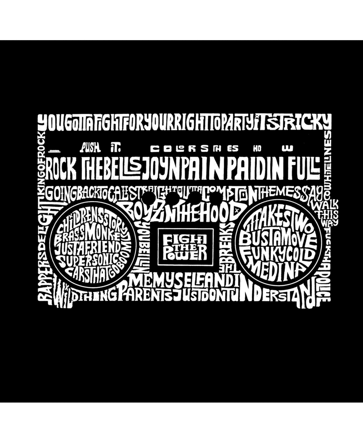 La Pop Art Men's Premium Word Art T-Shirt - Greatest Rap Hits of The 1980's