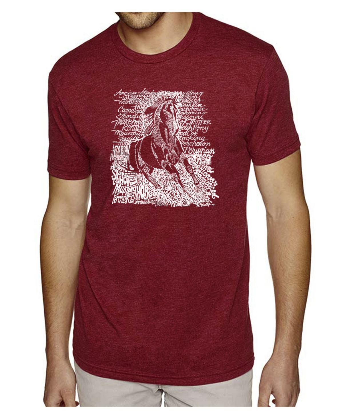 Men's Premium Word Art T-Shirt - Horse Breeds - Burgundy