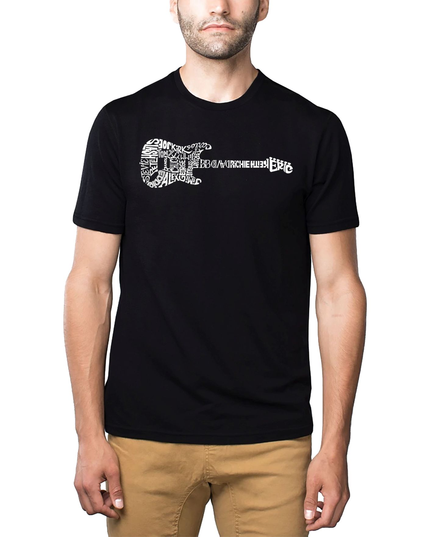 Мужская футболка LA Pop Art Cotton/Poly Blend Word Art - Rock Guitar Body Word Art, цвет: Чёрный — фото 1