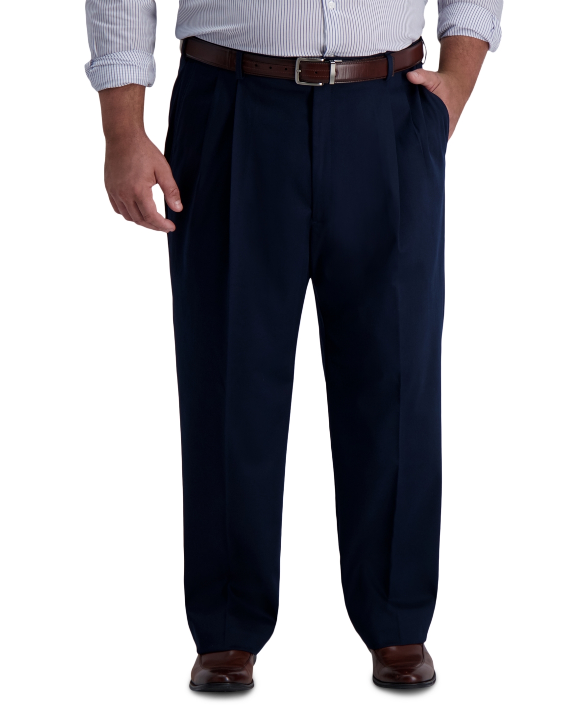 Men's Big & Tall Iron Free Premium Khaki Classic-Fit Pleated Pant - Black