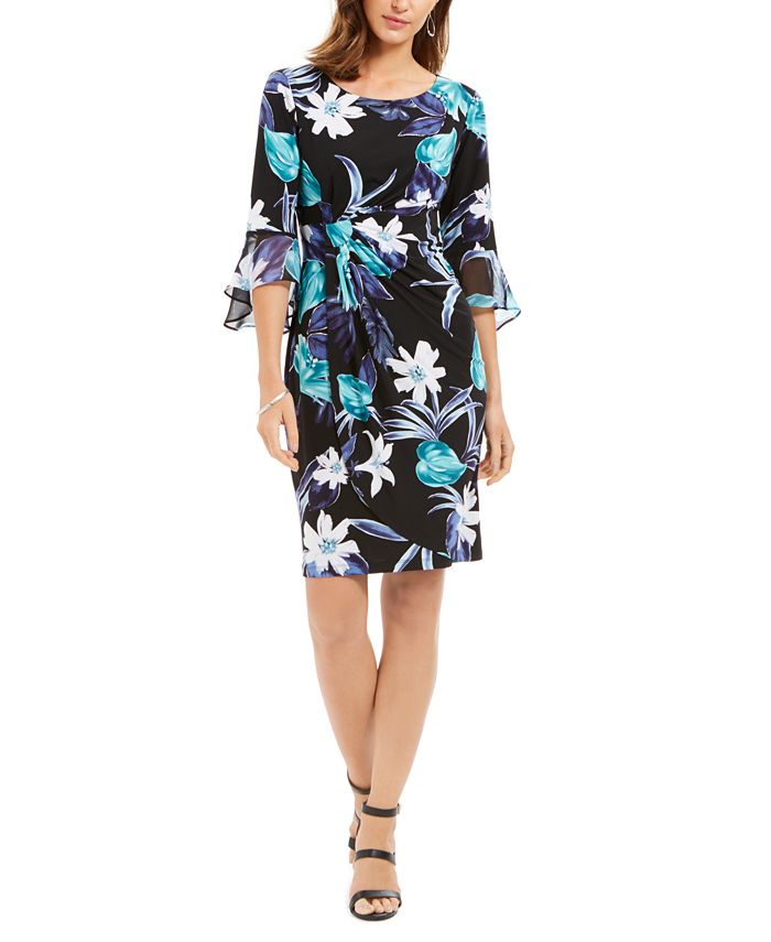 Connected Petite Floral-Print Ruched Dress - Macy's