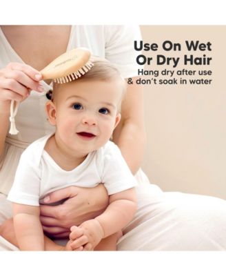Baby Hair Brush and Comb Set, Oval Wooden Baby Brush Set for Newborns, Infant, Toddler Grooming Kit
