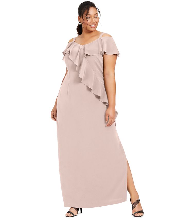 Adrianna Papell Plus Size Ruffled Cold Shoulder Gown Macy s