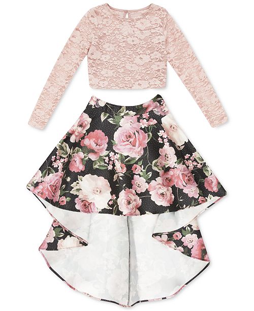 Speechless Big Girls 2 Pc Lace Top High Low Skirt Set