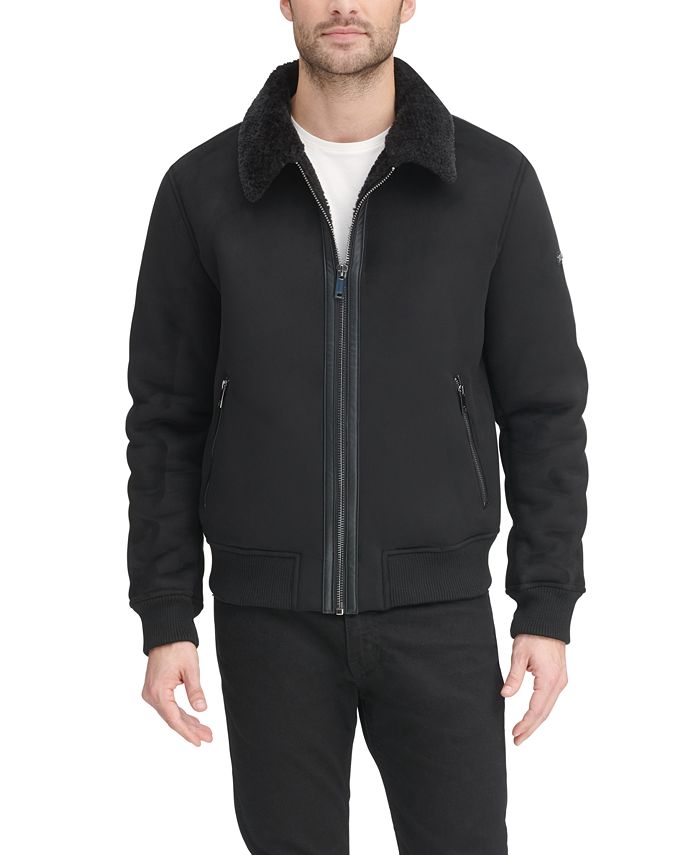 DKNY - Men's Faux Shearling Bomber Jacket with Faux Fur Collar