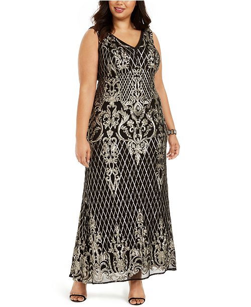 R M Richards Plus Size Gold Tone Sequin Gown Reviews Dresses