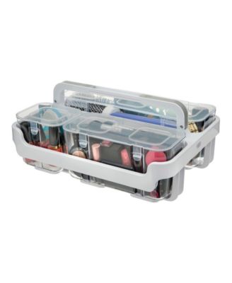 Deflecto Stackable Caddy Organizer – 3 Containers (S, M, L), White Caddy With Clear Lids, 10.5x14x6.5 Inches