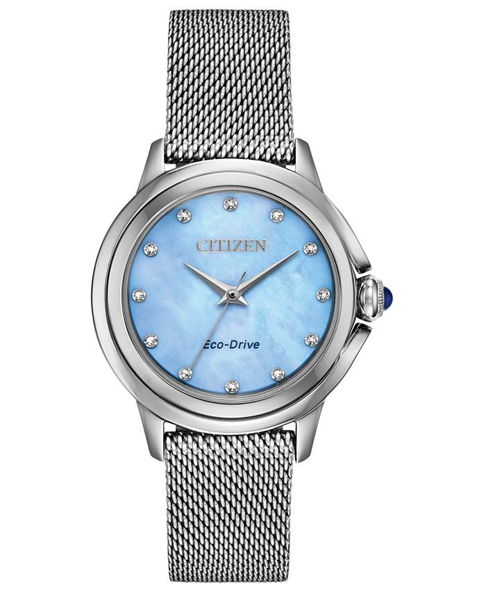 Citizen - Women's Ceci Diamond-Accent Stainless Steel Mesh Bracelet Watch 32mm