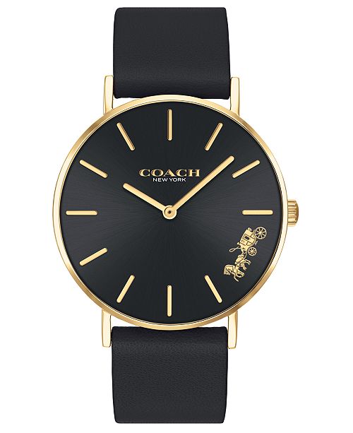 Coach Women S Perry Black Leather Strap Watch 36mm Reviews Watches Jewelry Watches Macy S