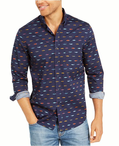 Club Room Men S Regular Fit Performance Stretch Fish Print Shirt
