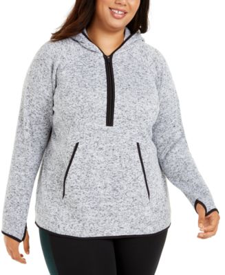 Ideology Plus Size 1/2-Zip Fleece Hoodie Jacket, Created for Macy's ...
