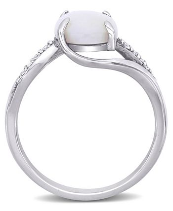 Macy's - Opal (1-5/8 ct. t.w.) and Diamond (1/10 ct. t.w.) Oval Twist Ring in Sterling Silver