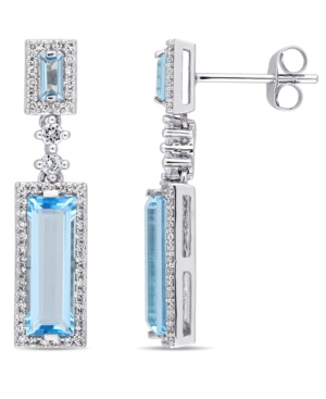 image of Baguette Cut Blue Topaz (4-1/5 ct. t.w.) and Diamond (1/3 ct. t.w.) Drop Earrings in 14k White Gold