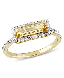 Baguette Cut Citrine  (1-1/5 ct. t.w) and White Sapphire (1/3 ct. t.w.) Halo Ring in 18k Yellow Gold Over Sterling Silver
